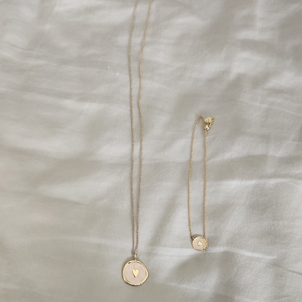 Gorjana Matching Gold Heart Pendant Necklace and Bracelet Set